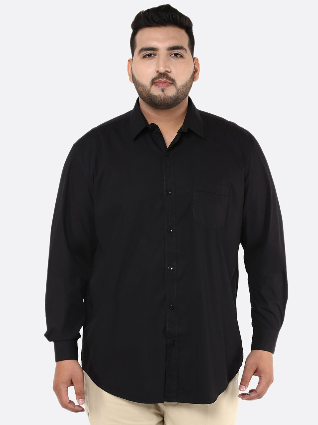 John Pride Plus Size Men Black Solid Casual Shirt
