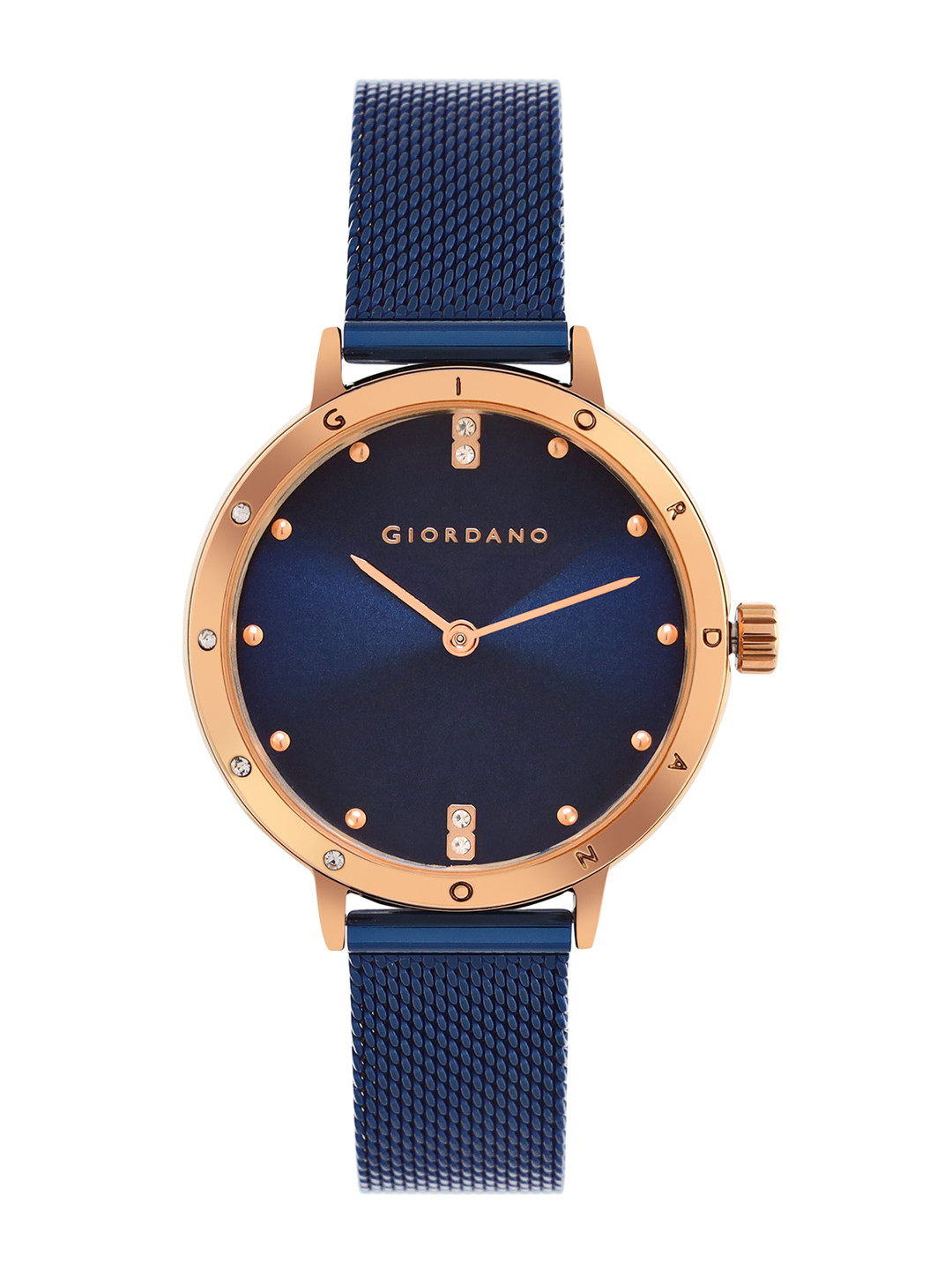 GIORDANO Women with Rose Gold Case, Blue Dial and Blue Shiny Analog Watch Leather Strap