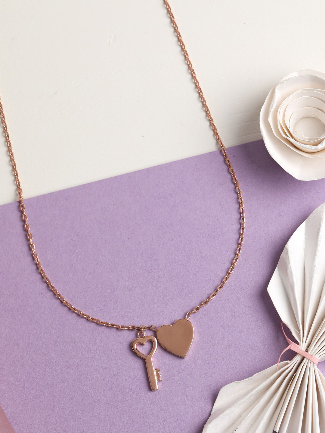 Clara Women Rose Gold Sterling Silver Rose Gold-Plated Key & Heart Necklace