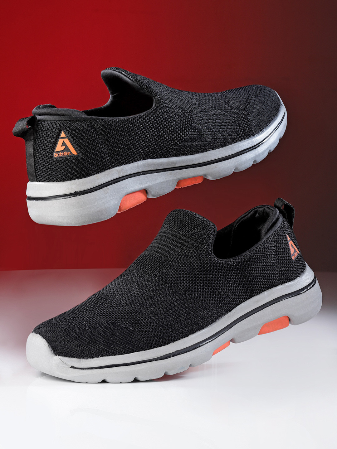 Action Men Black Mesh Running Non-Marking Slip-On Shoes