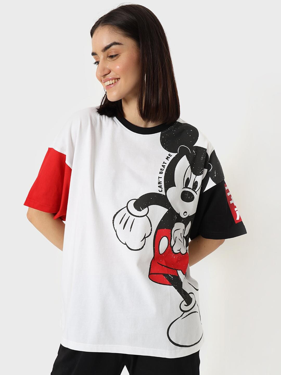 Bewakoof Official Disney Merchandise Unisex Can't Beat Me Mickey Cartoon Print T-shirt