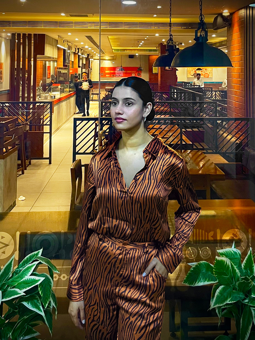 STREET 9 Animal Printed Satin Finish Regular Fit Shirt