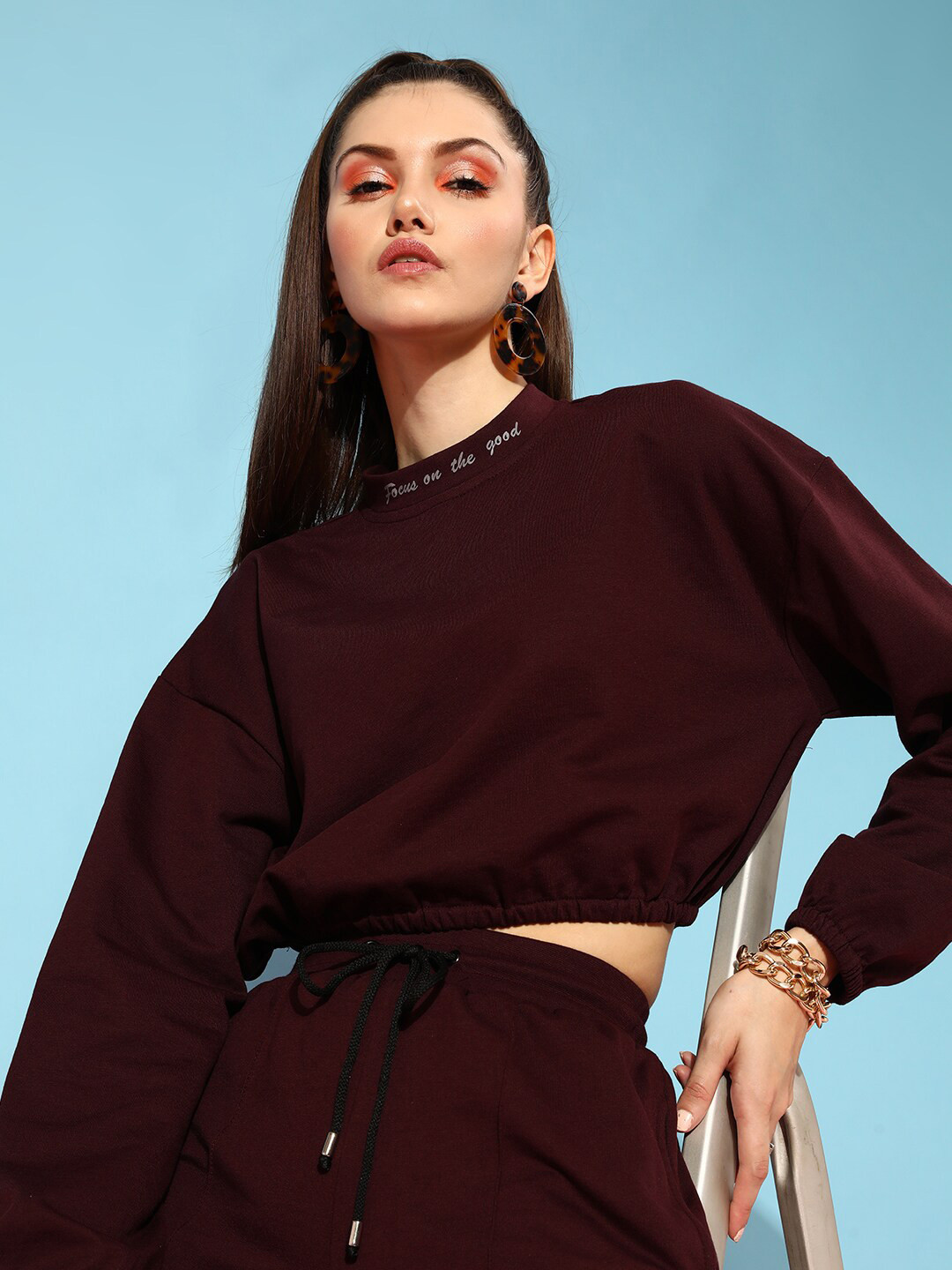 STREET 9 Women Burgundy Solid Sweatshirt