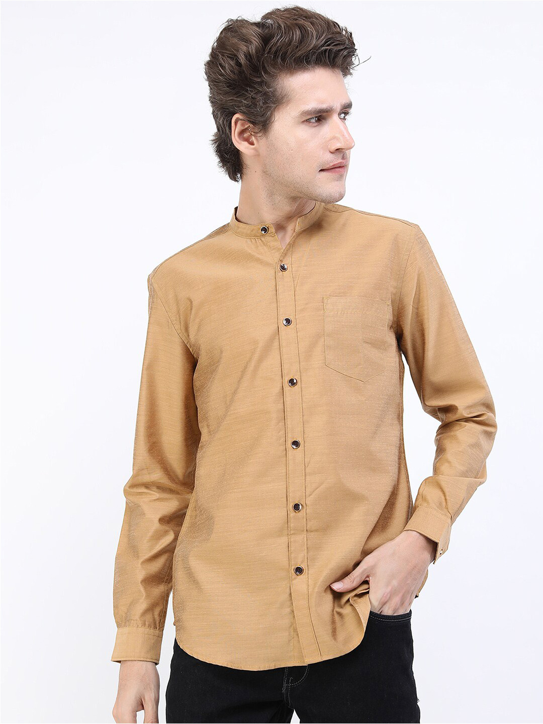 KETCH Men Gold-Toned Slim Fit Casual Shirt