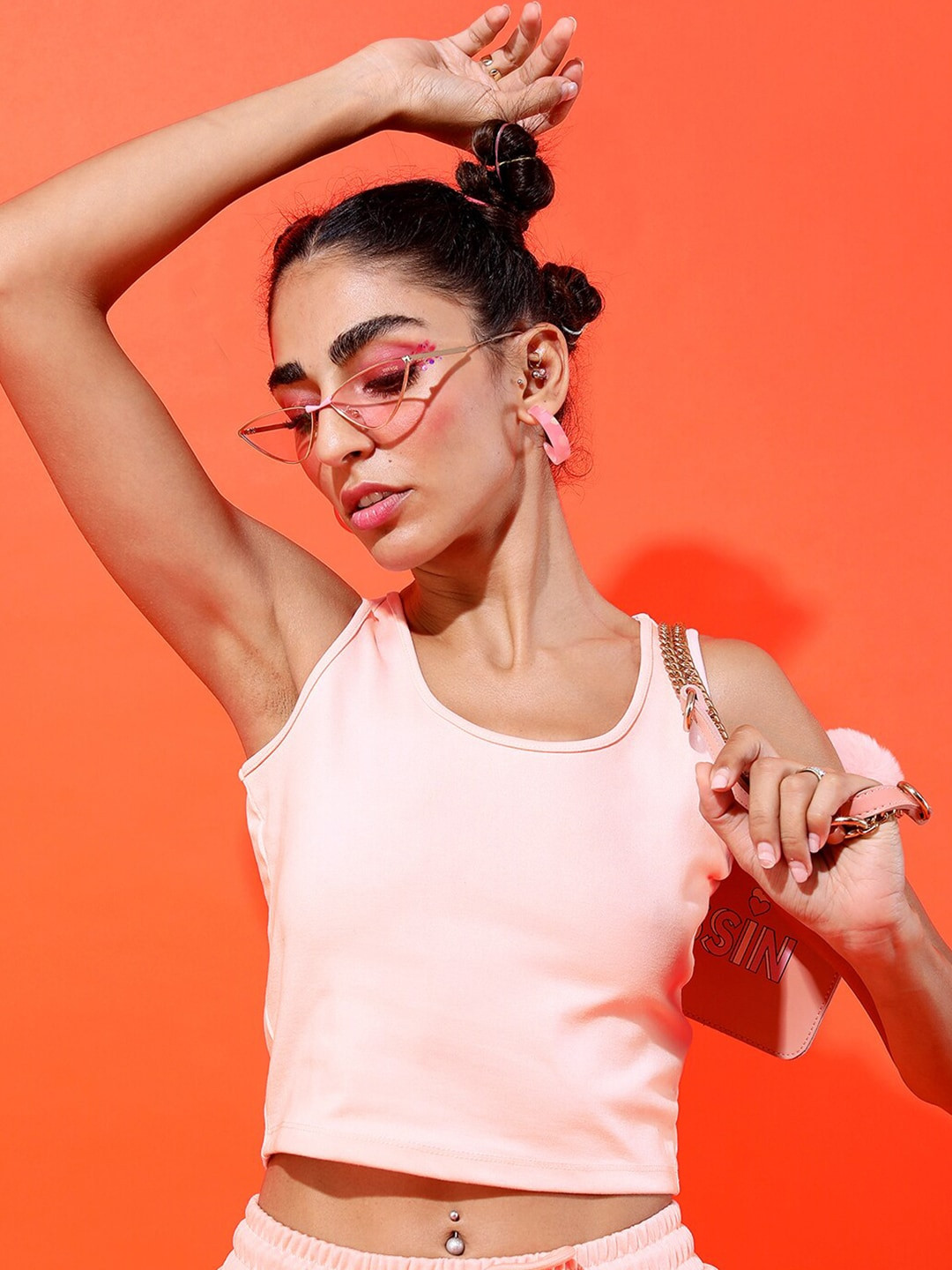 Basics By Tokyo Talkies Women Peach-Coloured Tank Crop Top