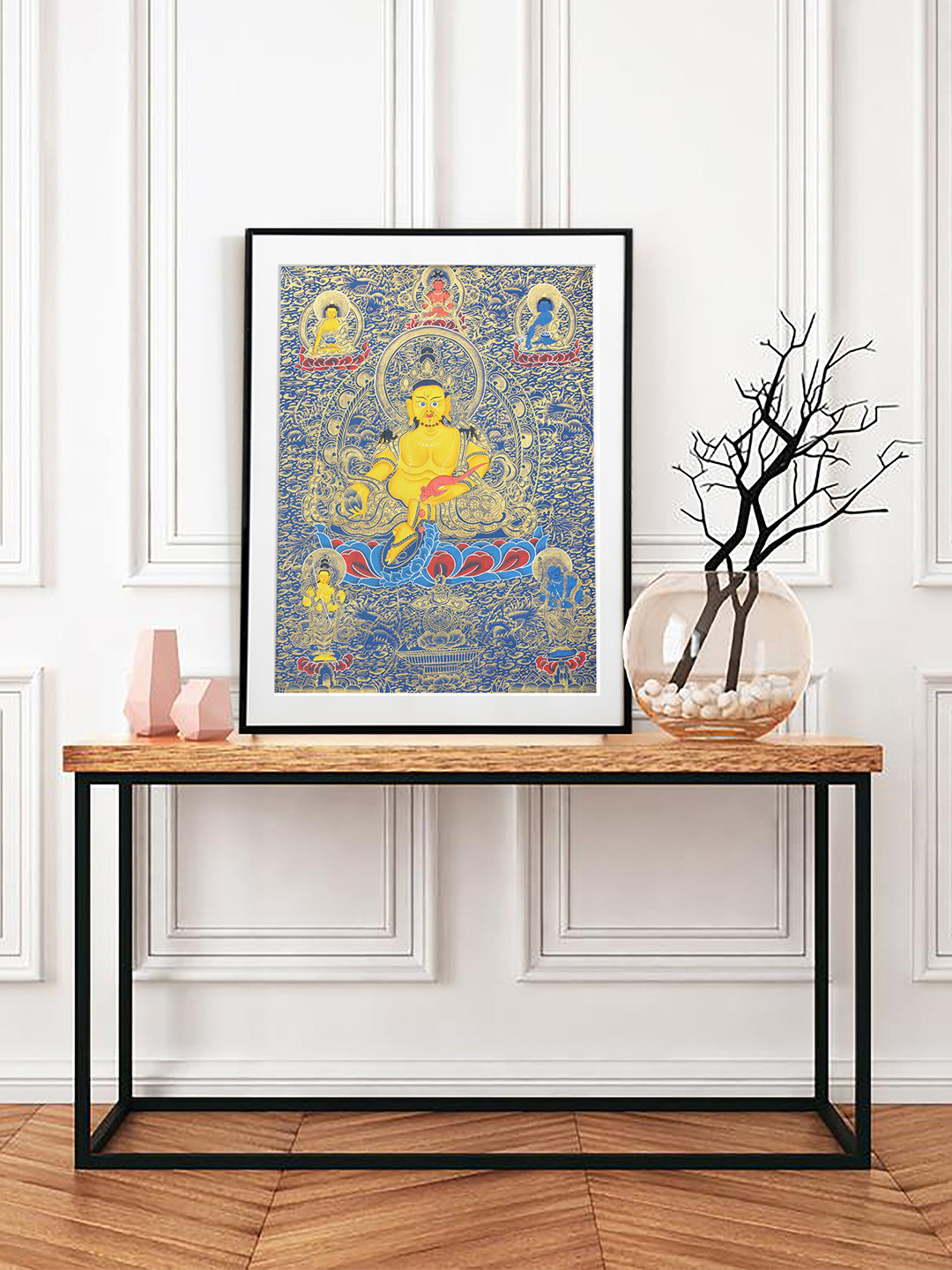 Exotic India Buddhist God of Wealth Canvas Rectangle Paintings Wall Art - 9.4 x 6.8 In