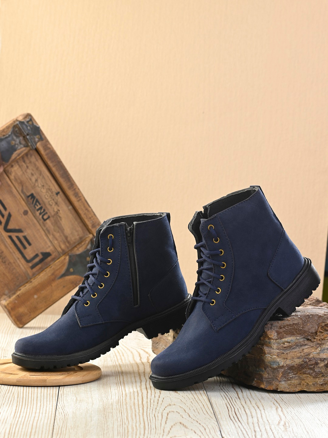 Big Fox Men Blue Solid Regular Boots