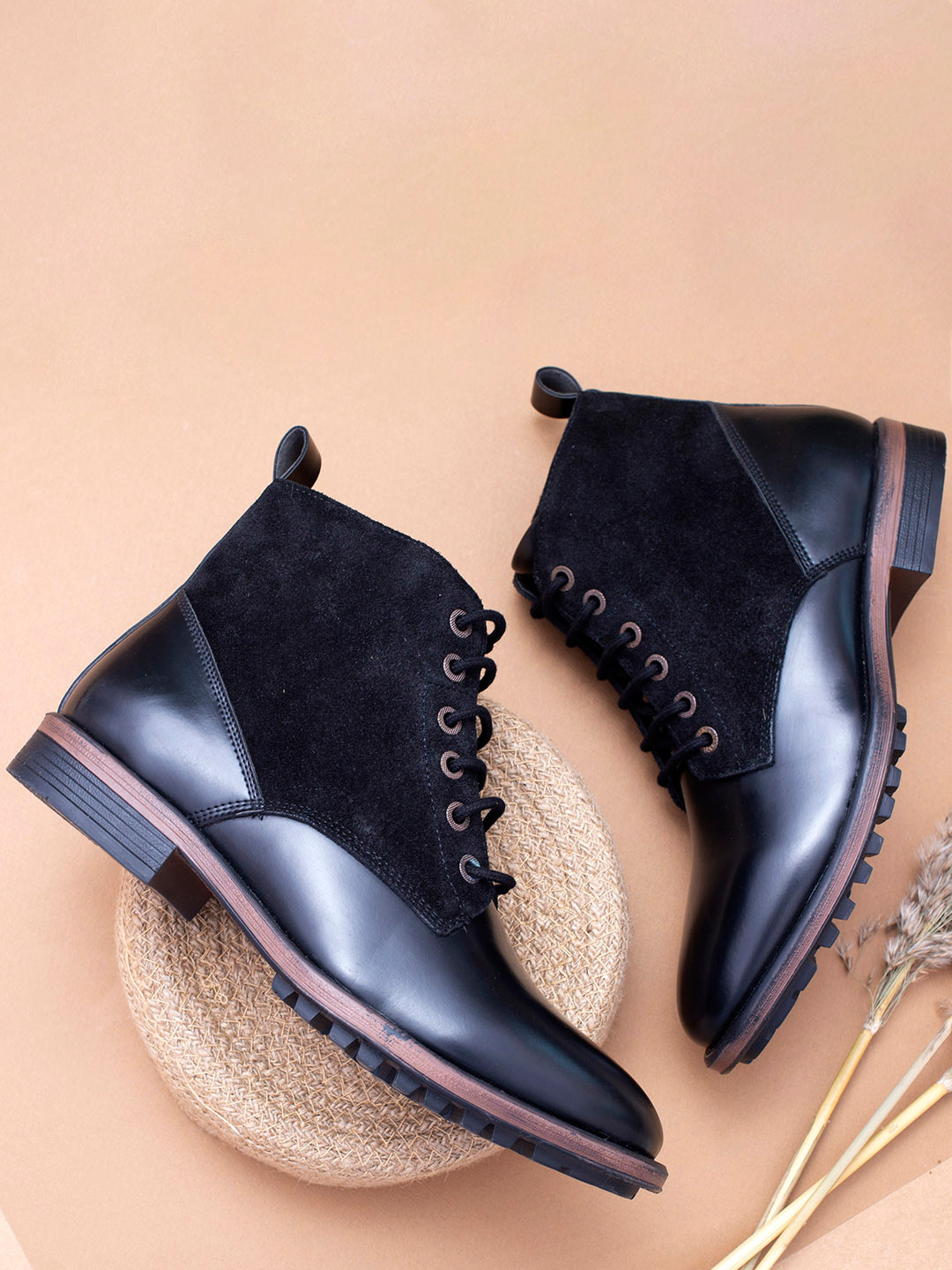 Big Fox Men Black Solid Mid-Top Biker Boots