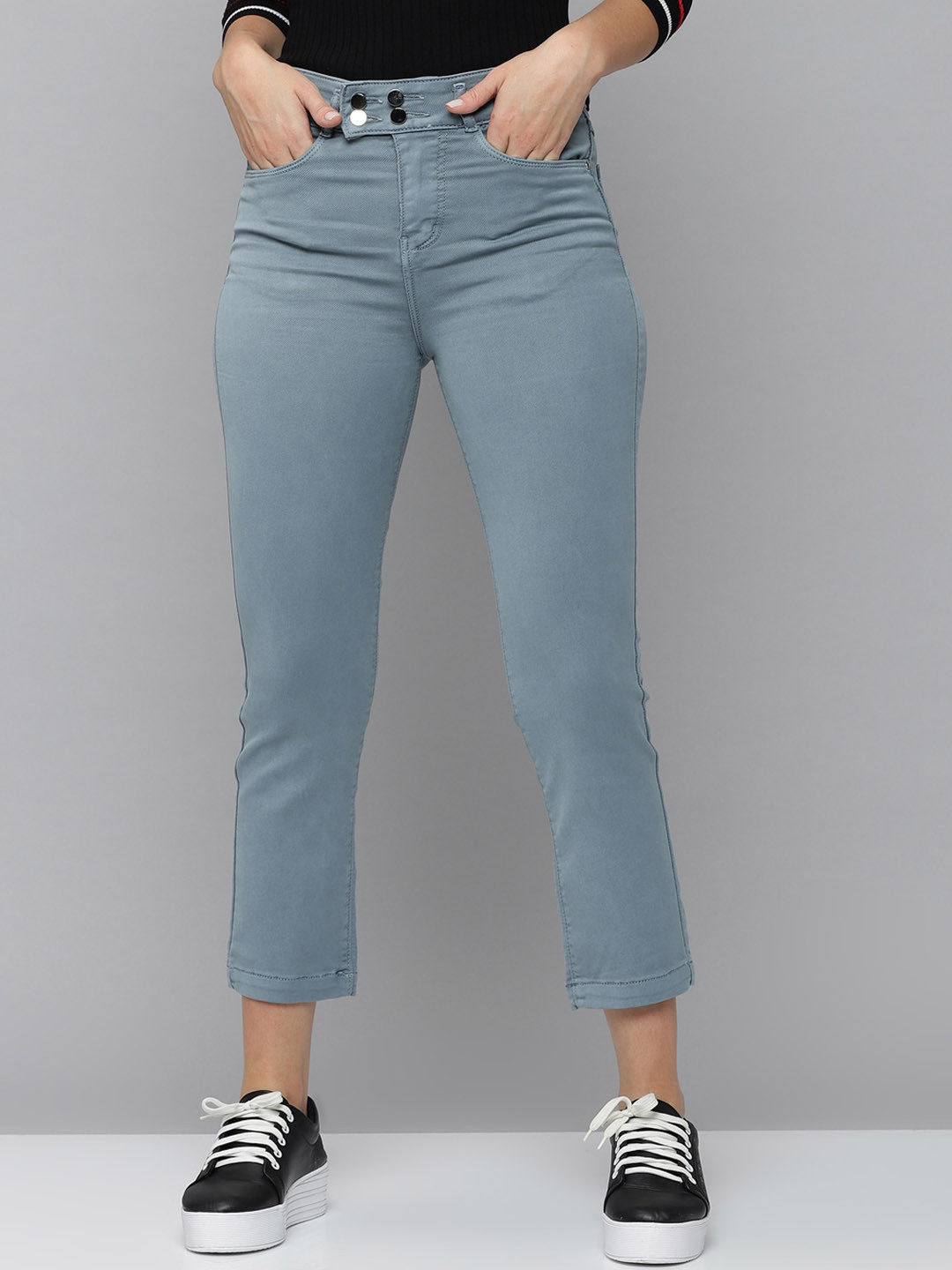 SHOWOFF Women Grey Jean Straight Fit High-Rise Stretchable Jeans