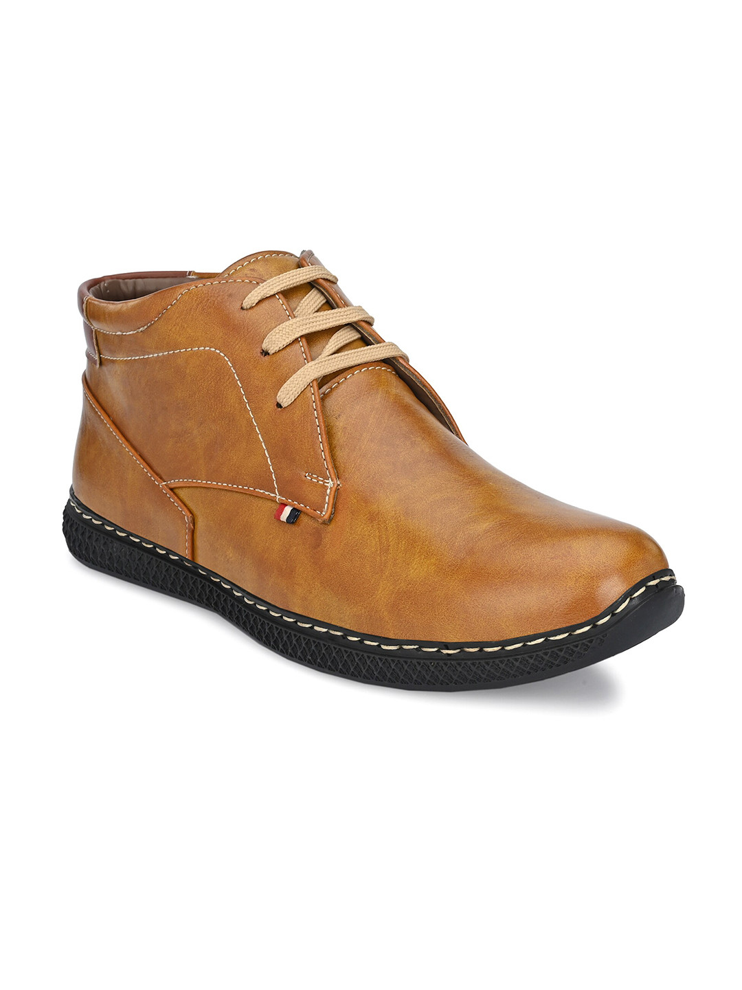 John Karsun Men Tan Solid Mid-Top Flat Boots