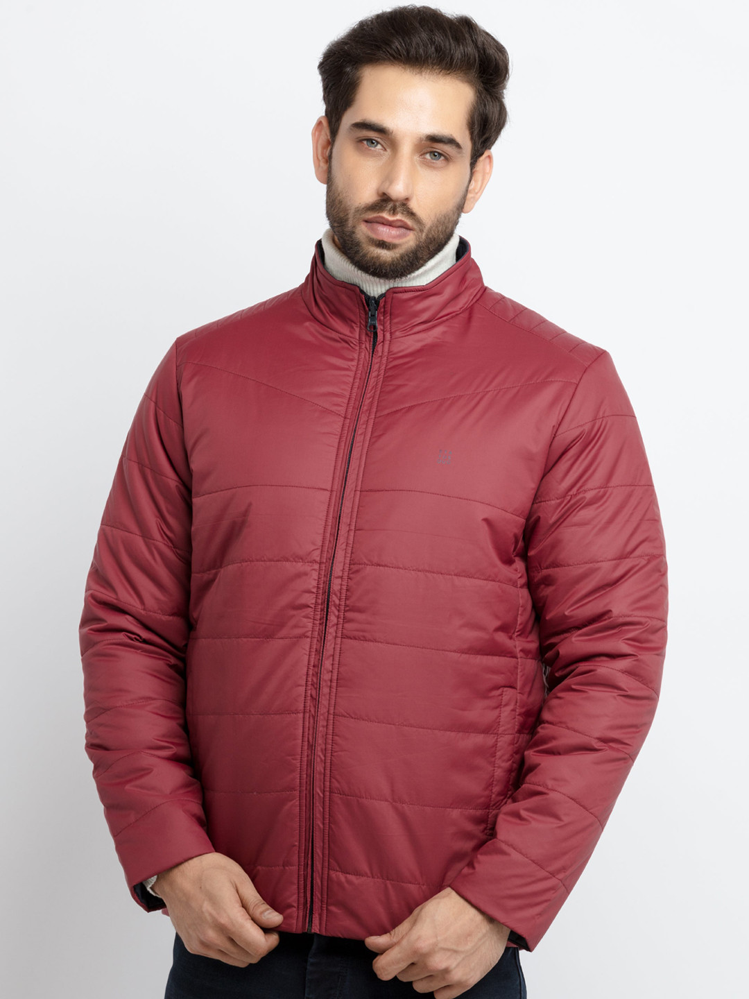 Status Quo Men Maroon Navy Blue Reversible Puffer Jacket