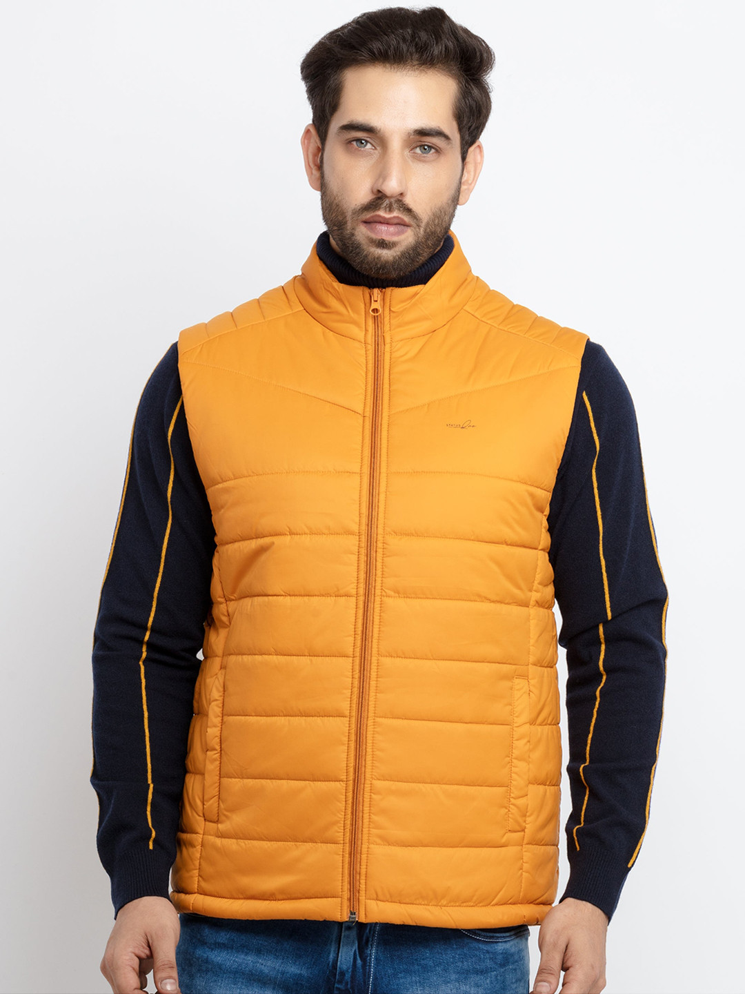Status Quo Men Mustard Yellow Sleeveless Puffer Jacket