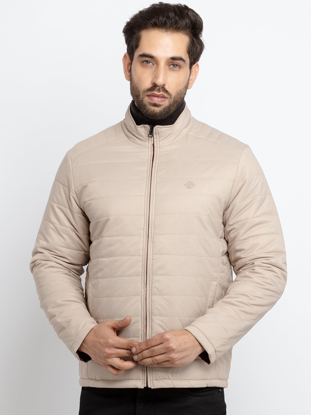Status Quo Men Beige Long Sleeves Quilted Puffer Jacket