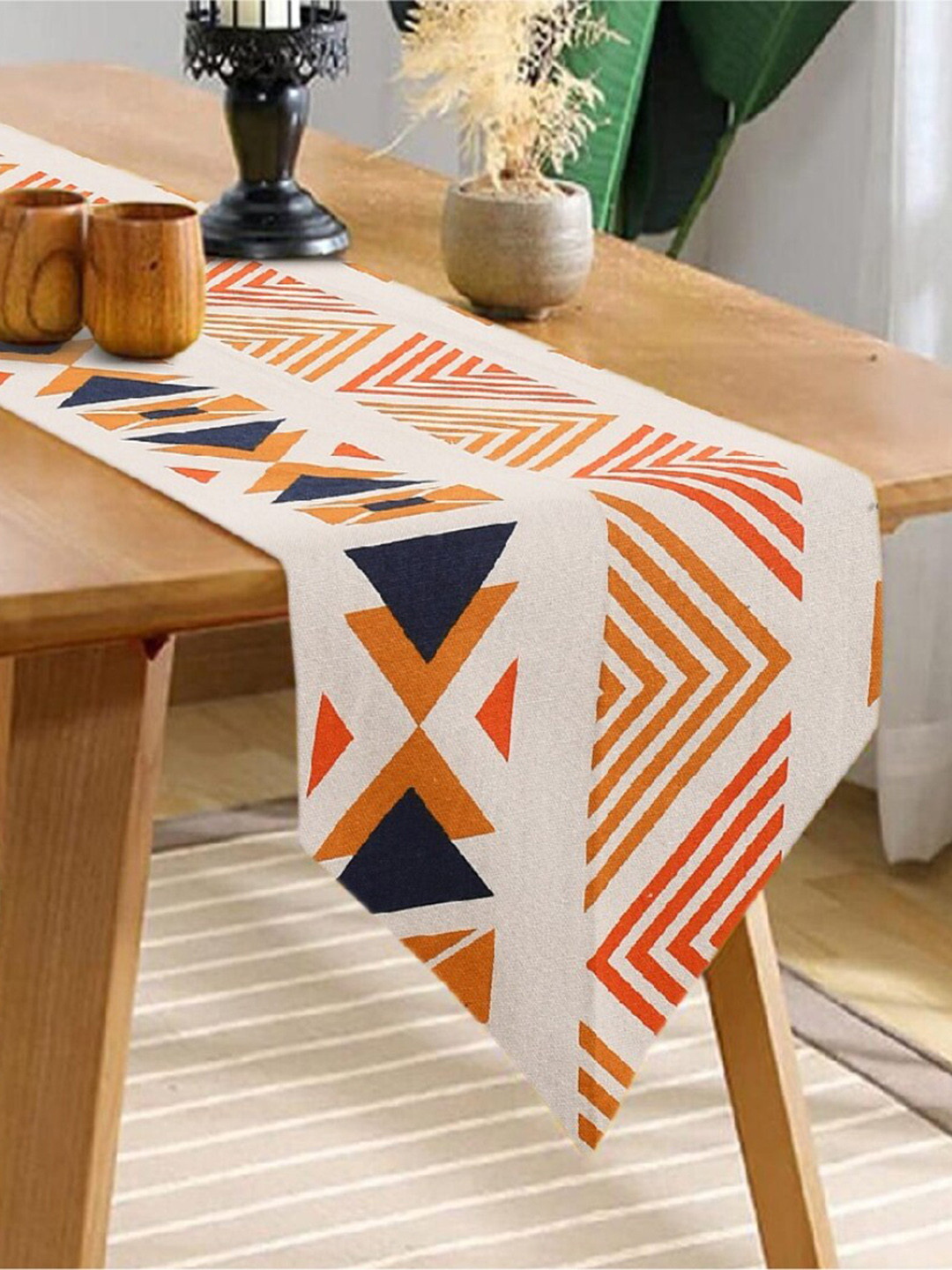 URBAN SPACE Orange Printed Pure Cotton Anti Skid Table Runner