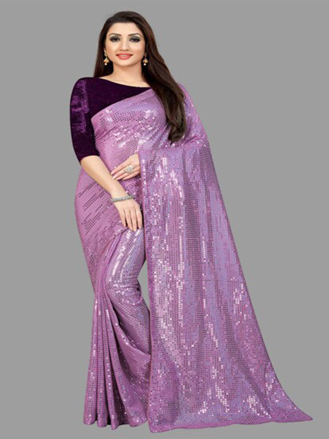CLEMIRA Lavender Embellished Sequinned Saree