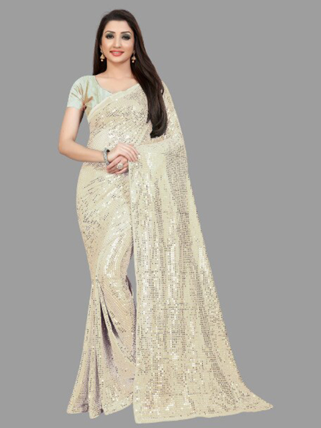CLEMIRA White Embellished Sequinned Saree
