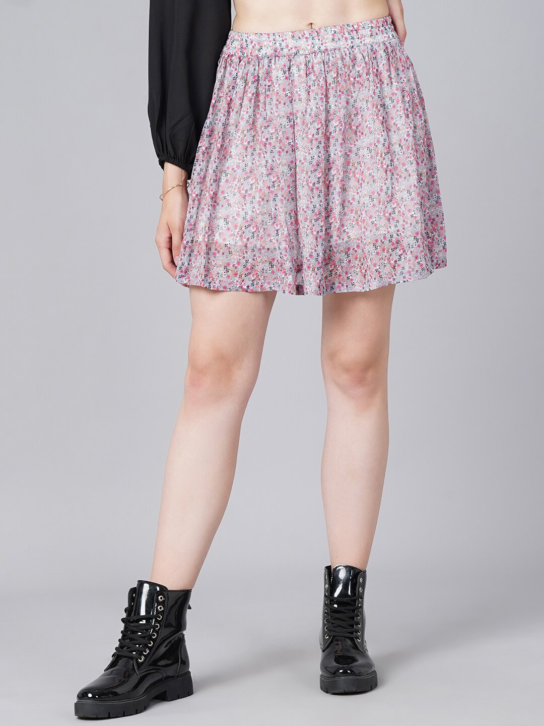 Cation Women Purple Printed Mini Flared Skirts