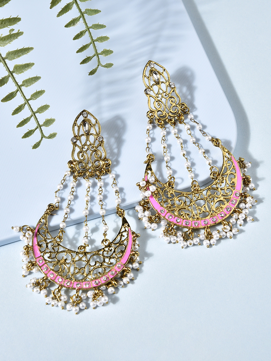 Fida Gold-Toned & Pink Handcrafted Chandbalis