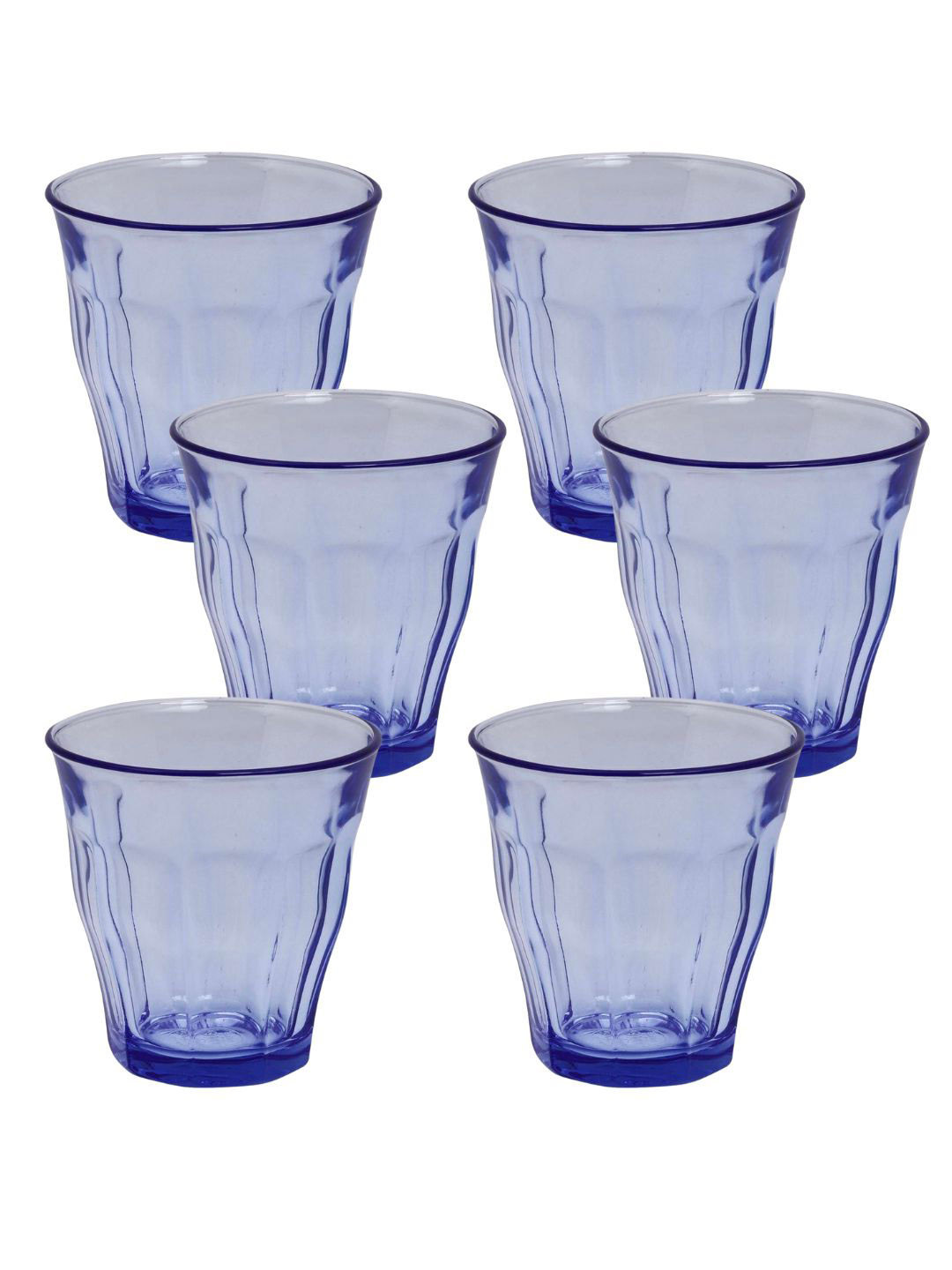 DURALEX Set Of 6 Blue Transparent Solid Picardie Marine Glasses 250ml each