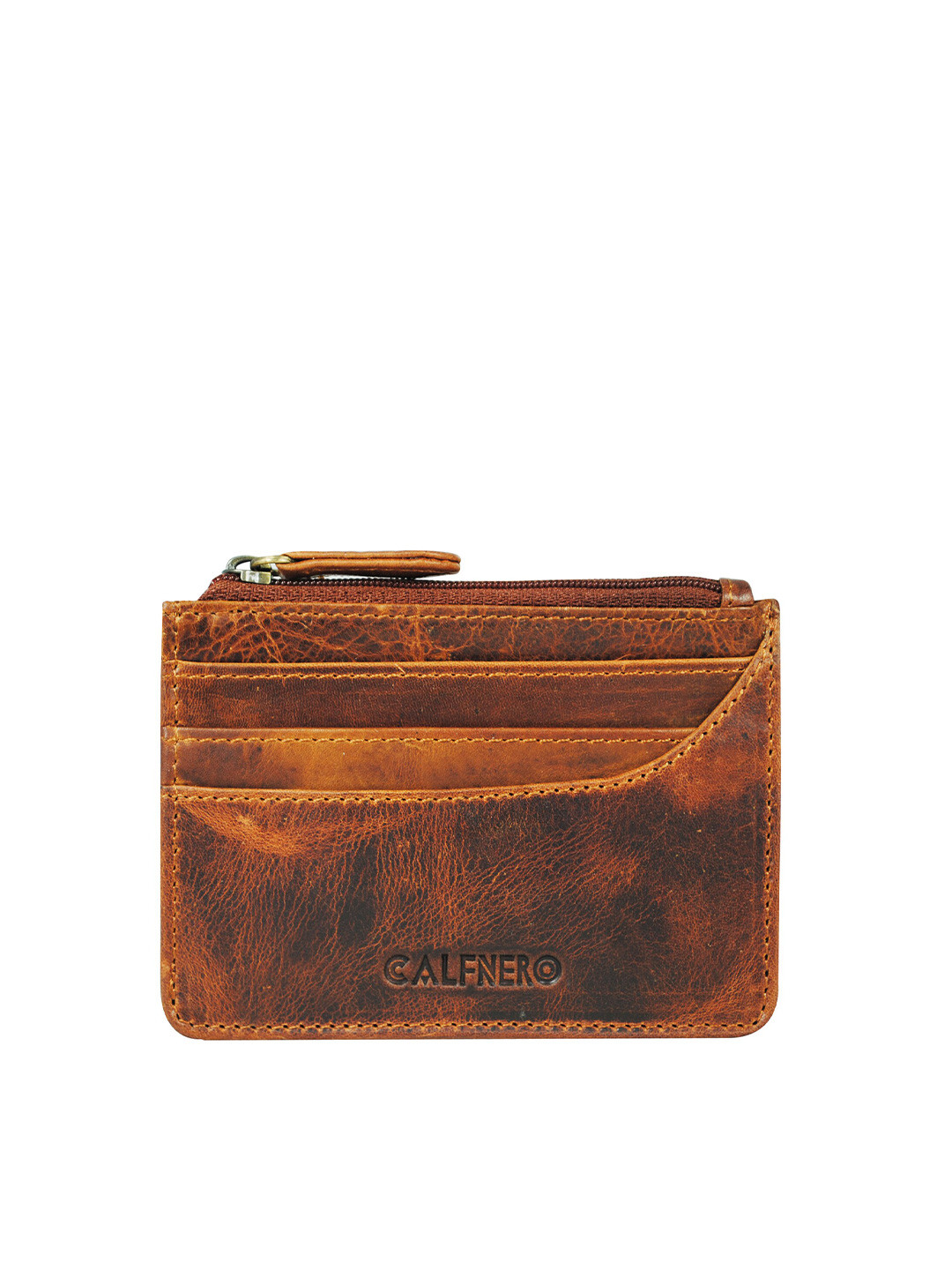 CALFNERO Unisex Khaki Leather Card Holder