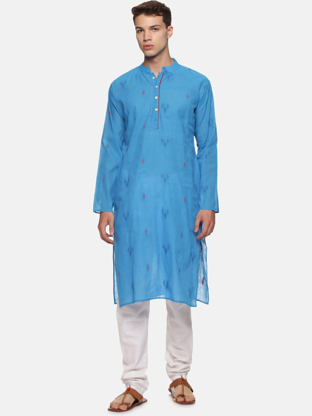 PAROKSH Men Blue Indie Prints Handloom Cotton Kurta