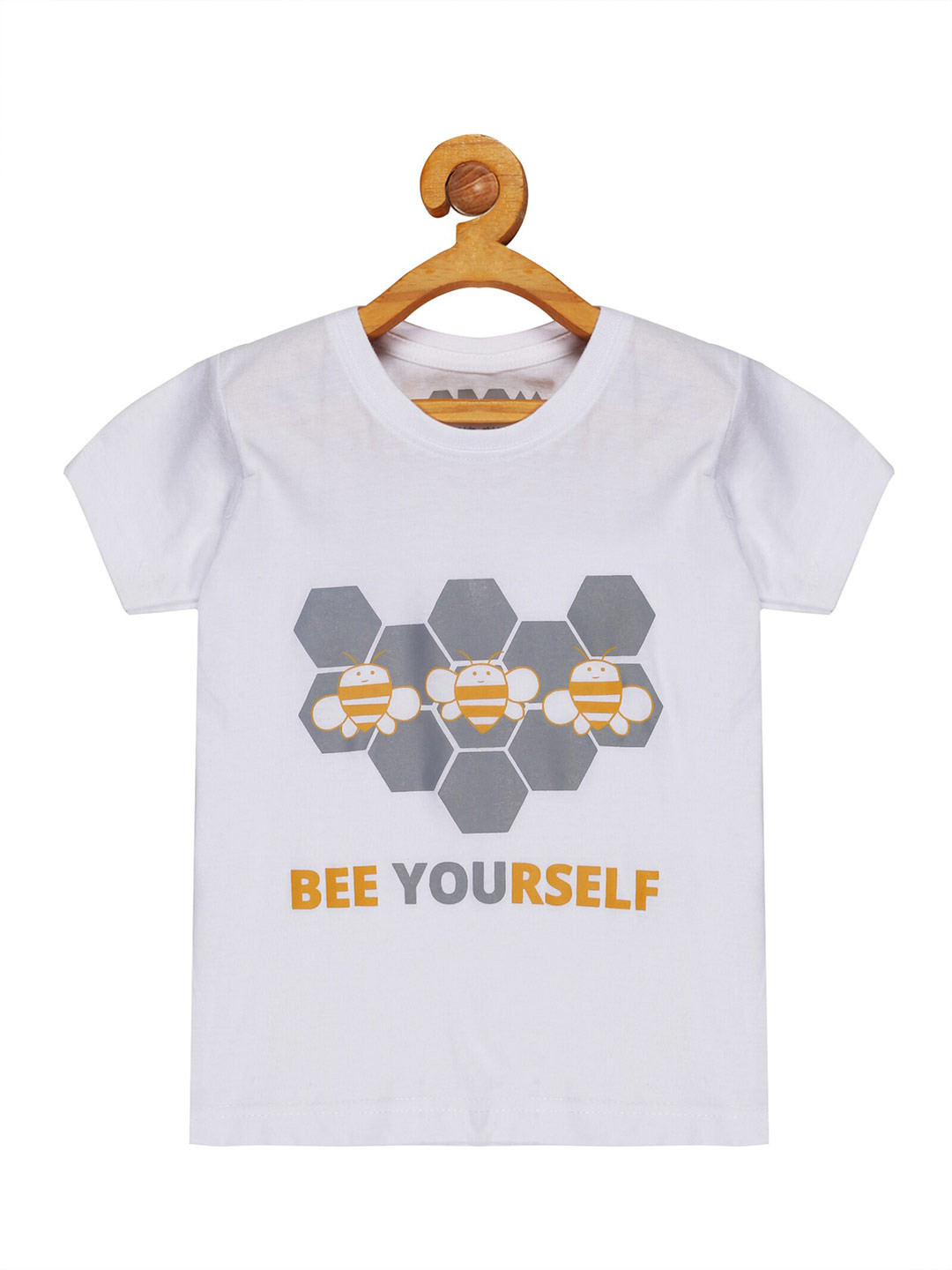 OBOW Boys White Typography Printed Bio Finish Cotton T-shirt