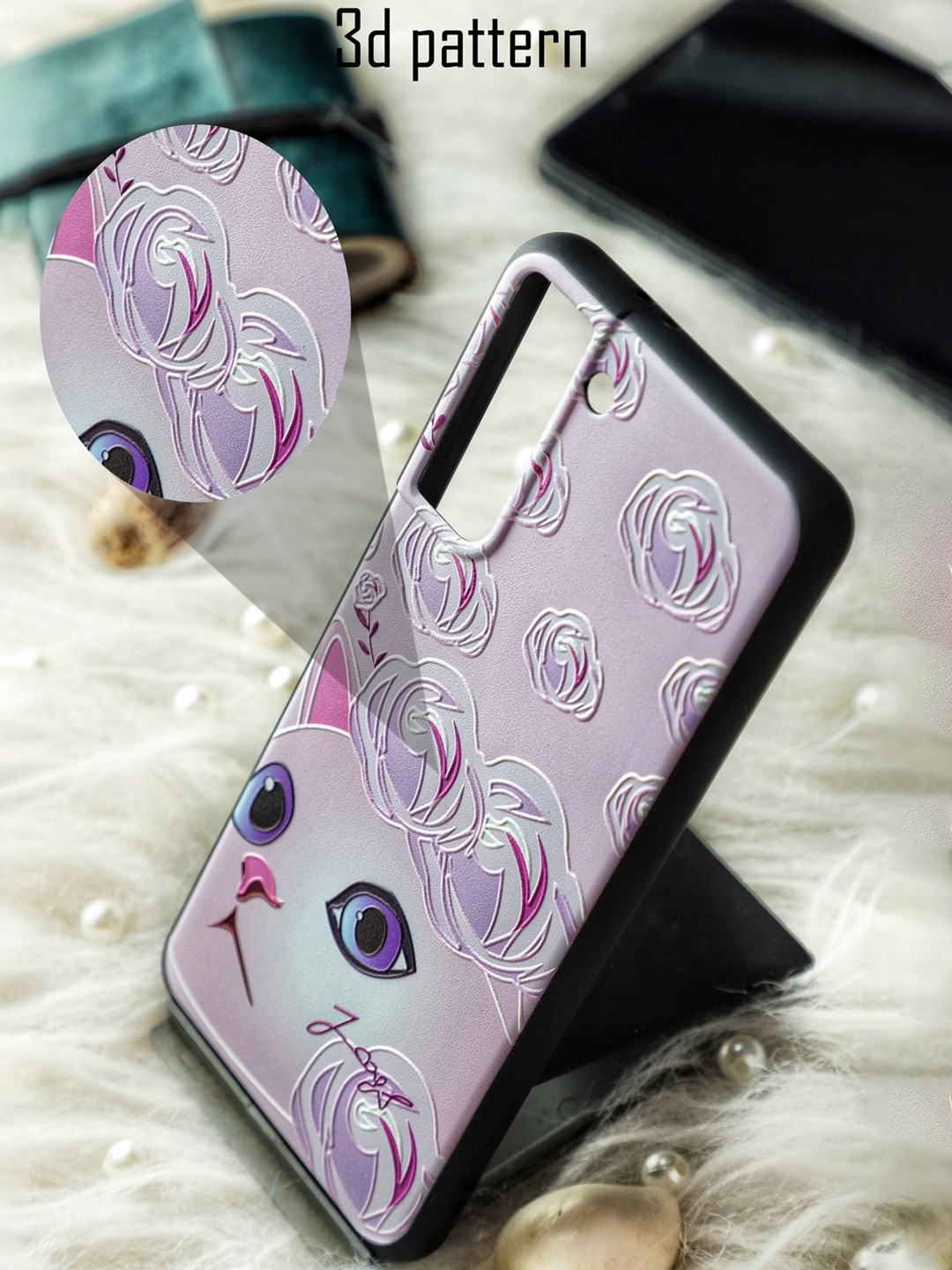 DOOBNOOB Lavender Rose Flower Kitty 3D Patterned iPhone 12 Mini Back Case