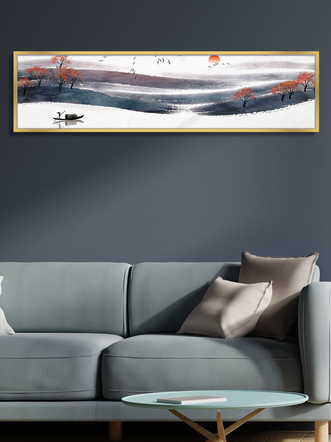 Art Street Scenic lake Canvas Rectangle Paintings Wall Art-45.7 x 12In