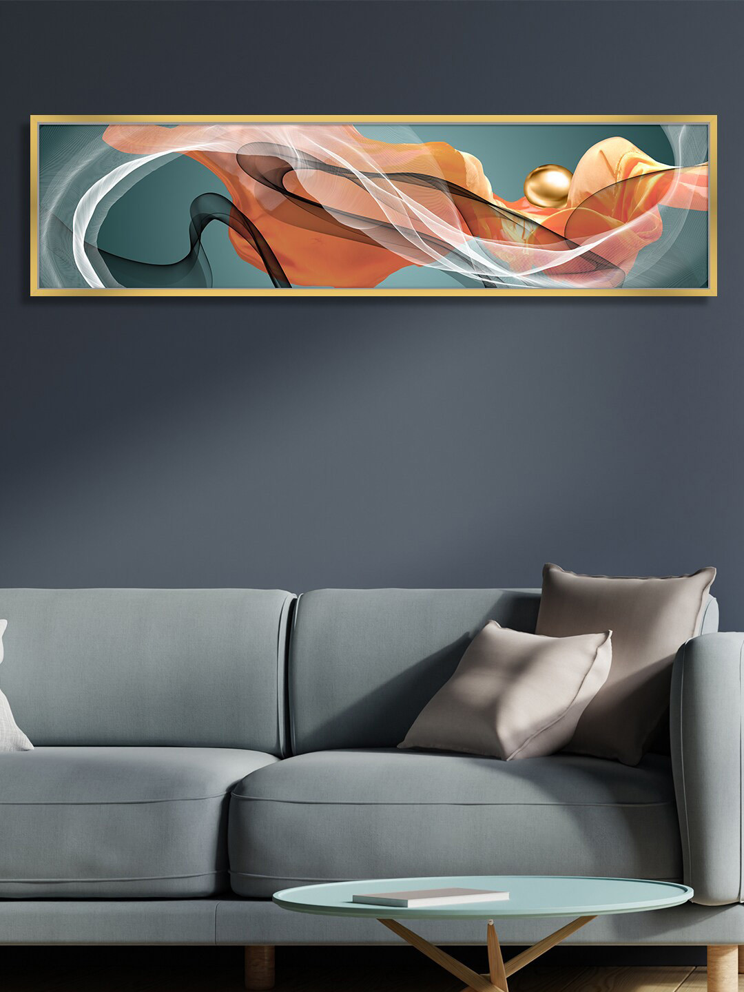 Art Street Green & Orange Abstract Ribbon Design Framed Canvas Wall Art