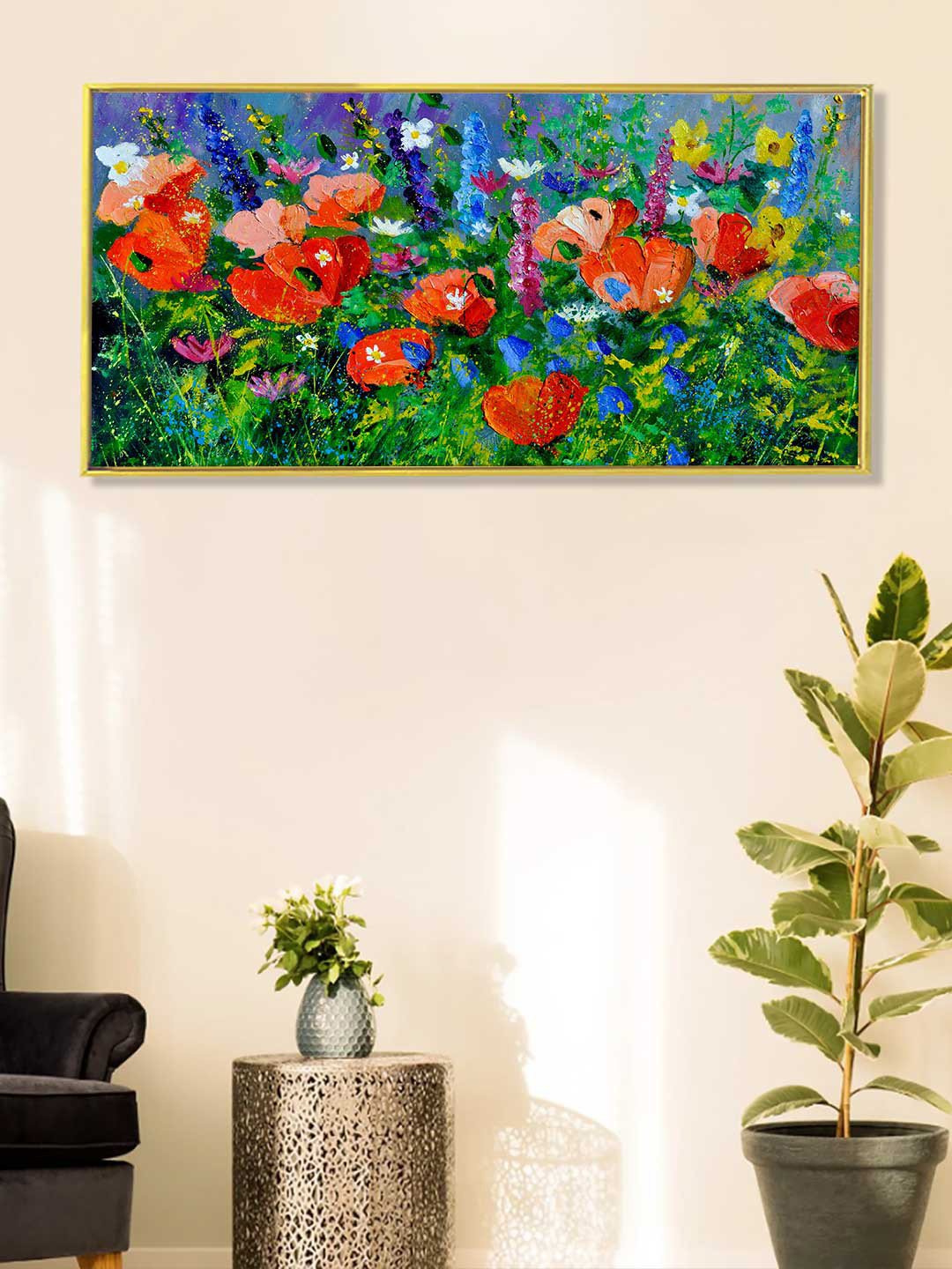 Art Street Red & Green Tulip Garden Canvas Framed Wall Art