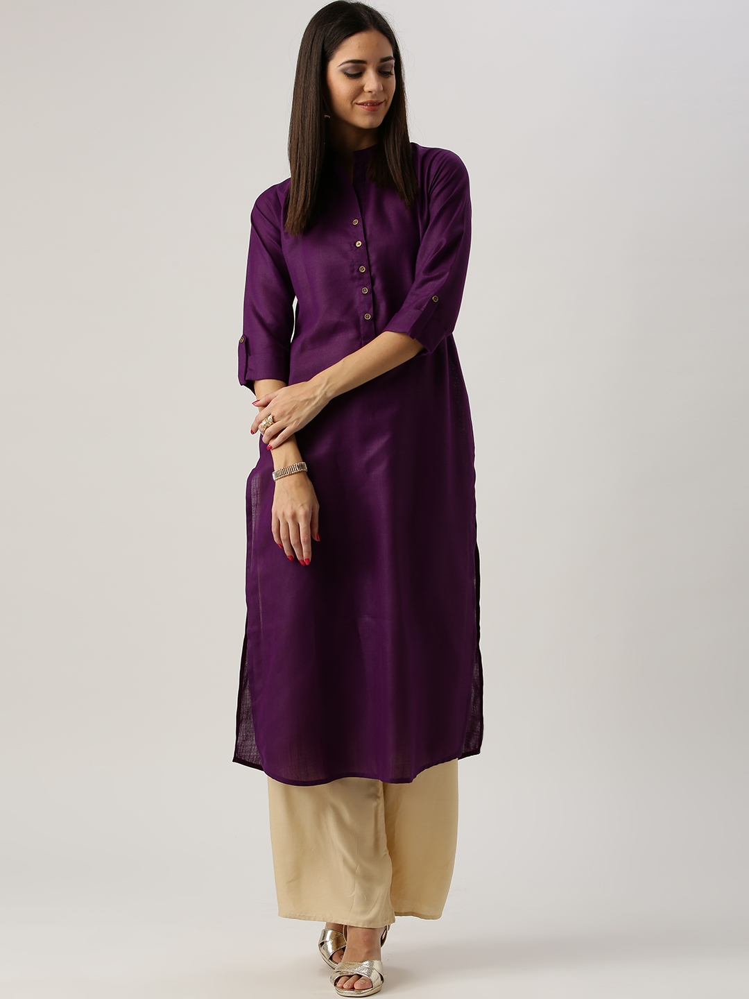 Buy Libas Women Purple Solid Straight Kurta - Kurtas for Women 1991323 |  Myntra