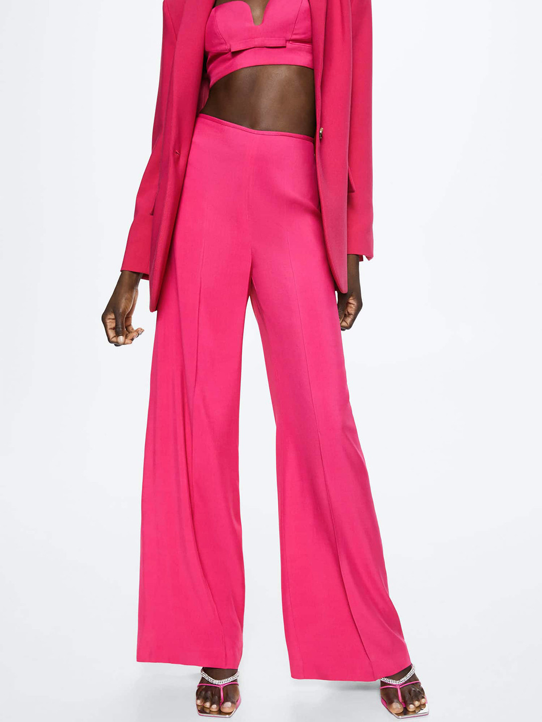 MANGO Women Fuchsia Pleated RegularTrousers