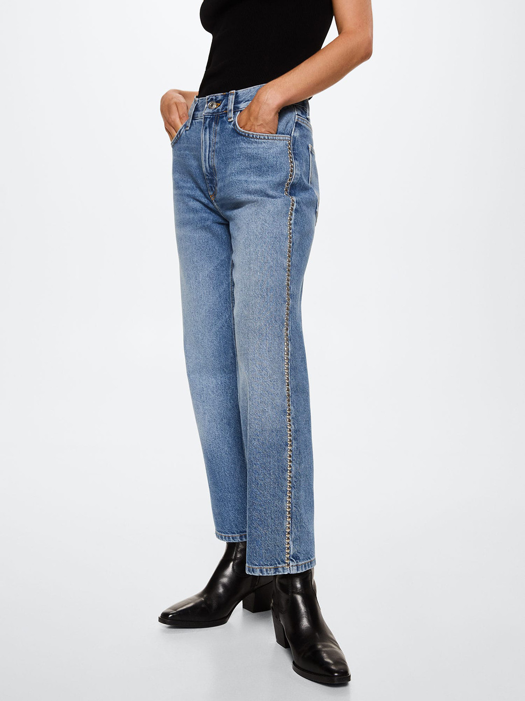MANGO Women Blue Straight Fit Light Fade Stretchable Sustainable Jeans