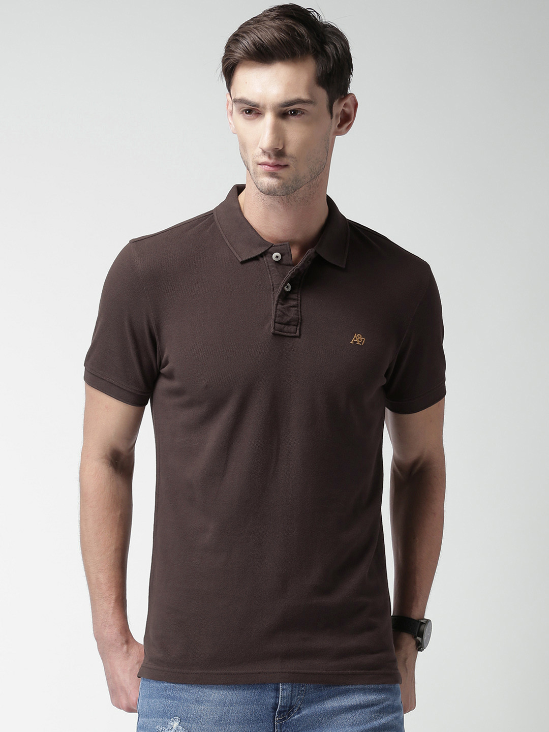 Aeropostale Men Brown Solid Polo Collar 