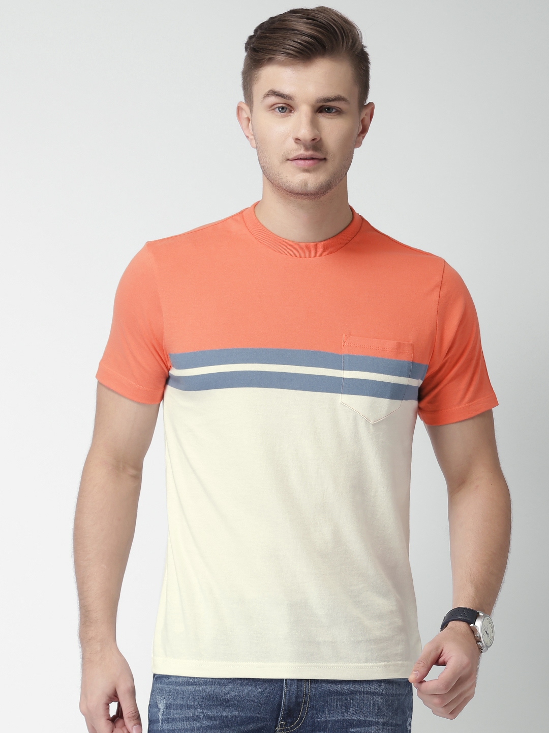 Buy Aeropostale Men Coral Red Crew Neck Brand Print T-Shirt