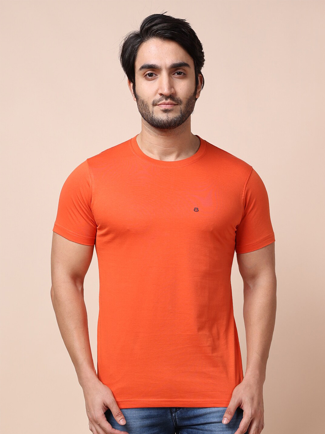 berry blues Men Orange Cotton T-shirt