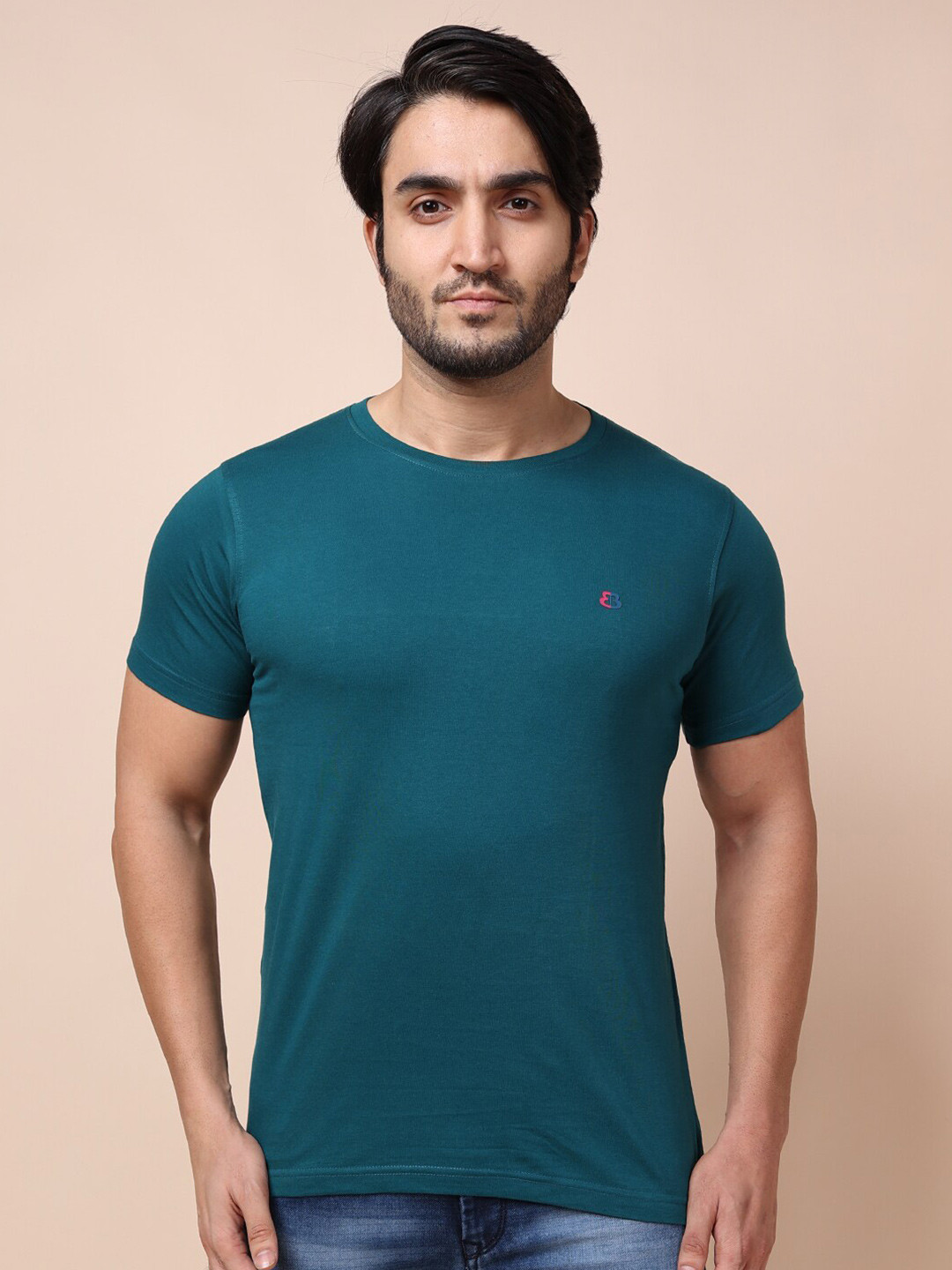 berry blues Men Teal Green Cotton T-shirt