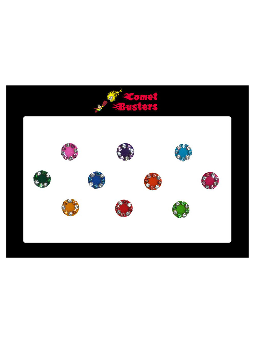 Comet Busters 10 Pcs Reusable Circular Embellished Designer Bindis - Multicoloured