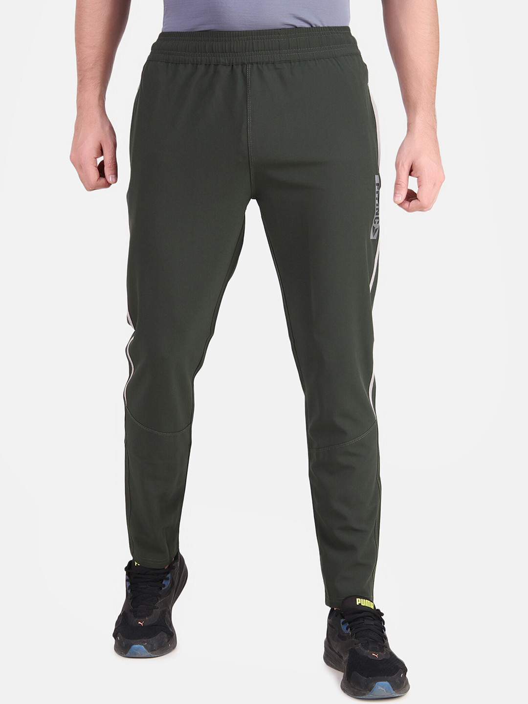 FITINC Men Olive Single Striped Rapid Dry-Fit Track Pants