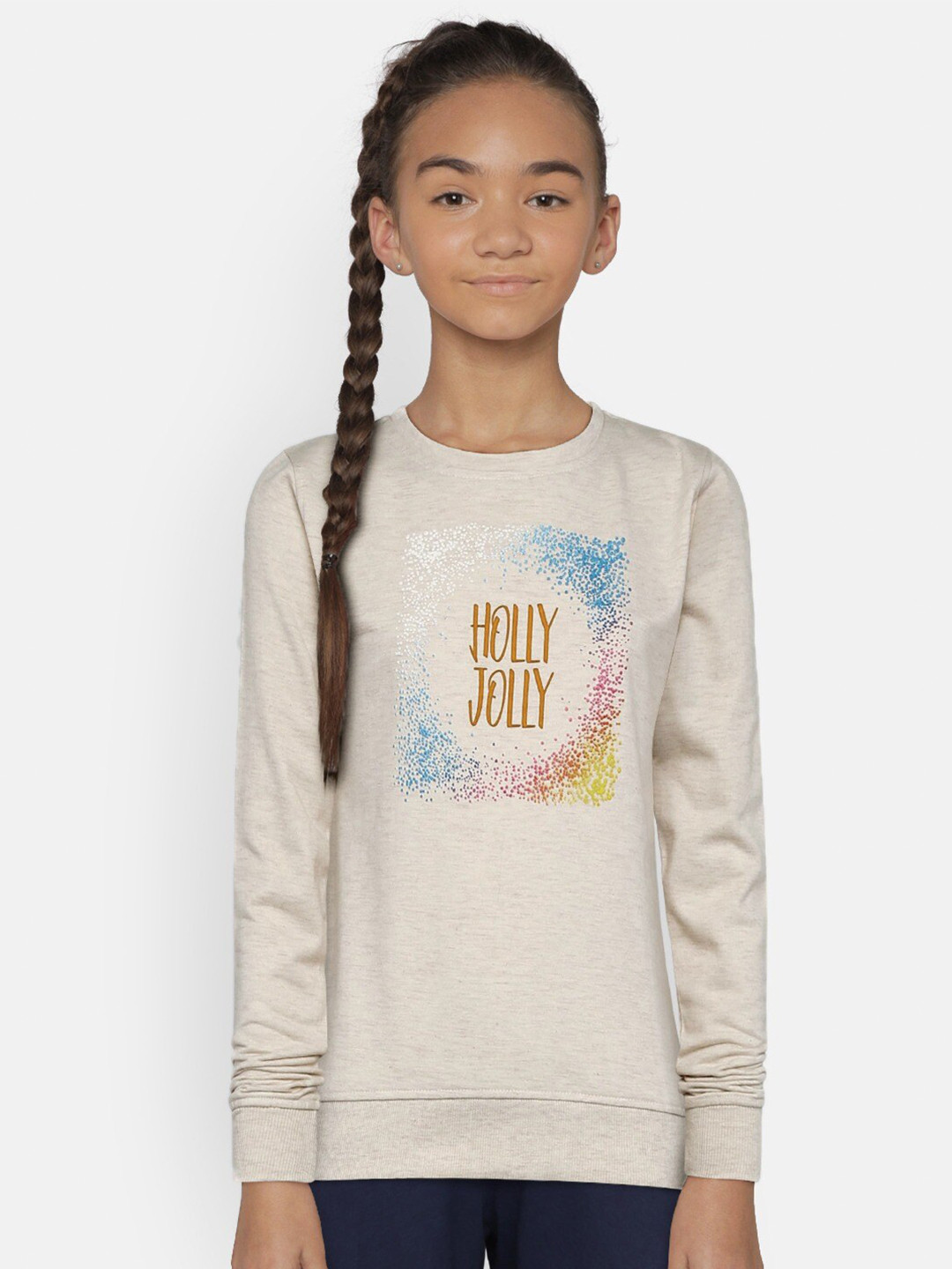 Sweet Dreams Girls Cream-Coloured Typography Printed T-shirt