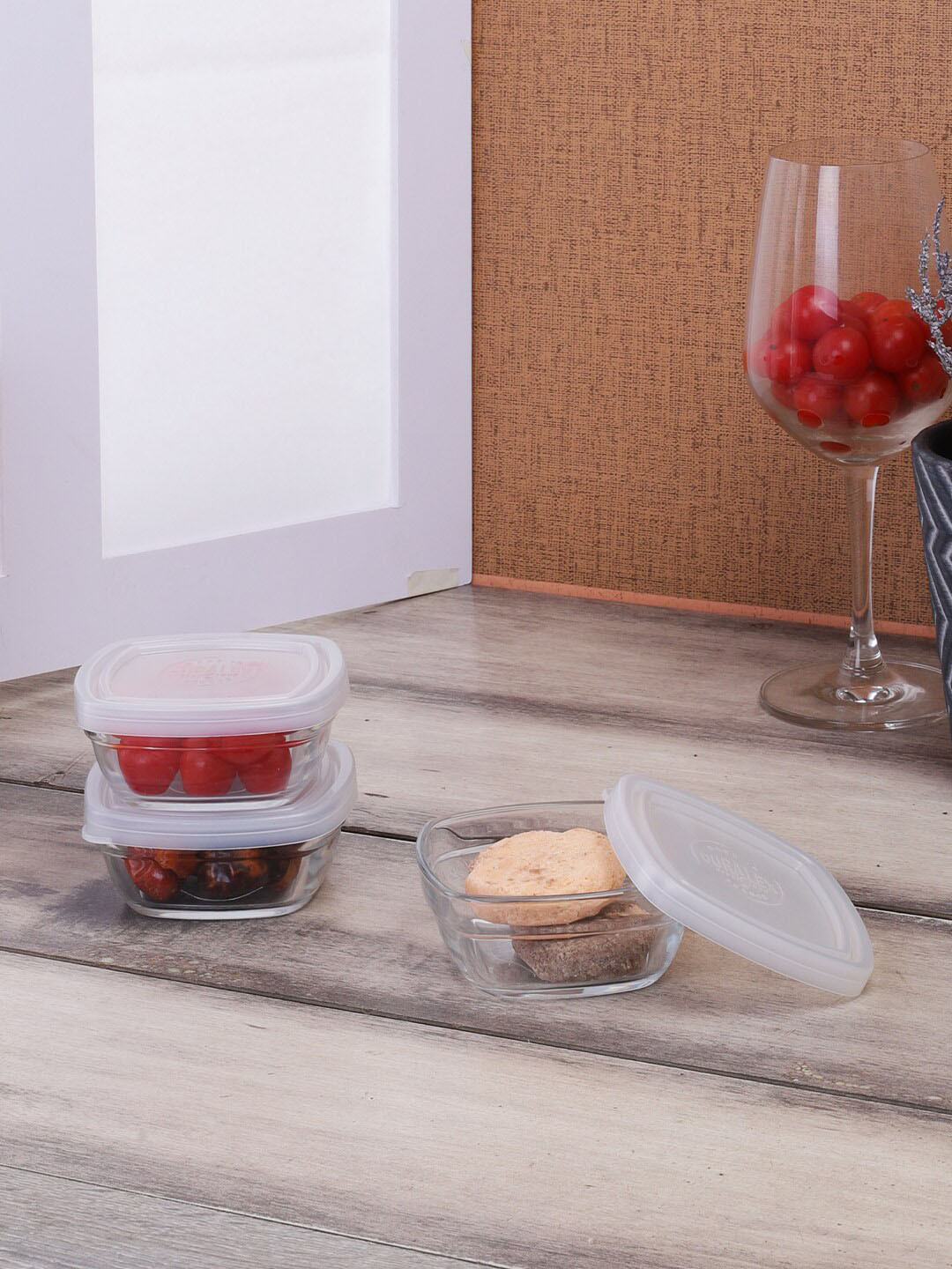 Duralex FreshBox Transparent Glass Microwave Safe 3 Piece Snap Box Container Set-310ml