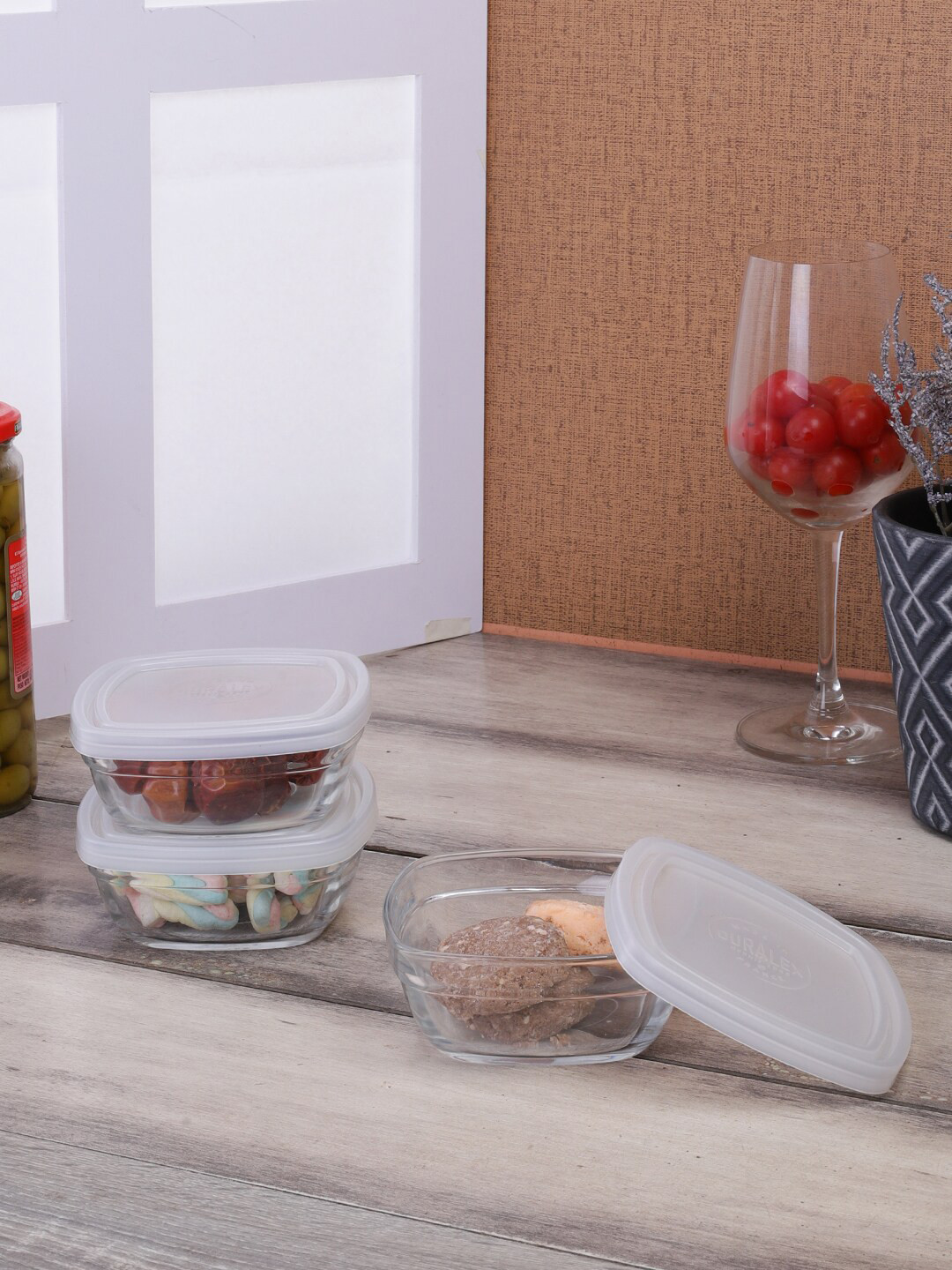 Duralex 9027Am Transparent Glass Dishwasher Safe 3 Piece Snap Box Container Set-150ml