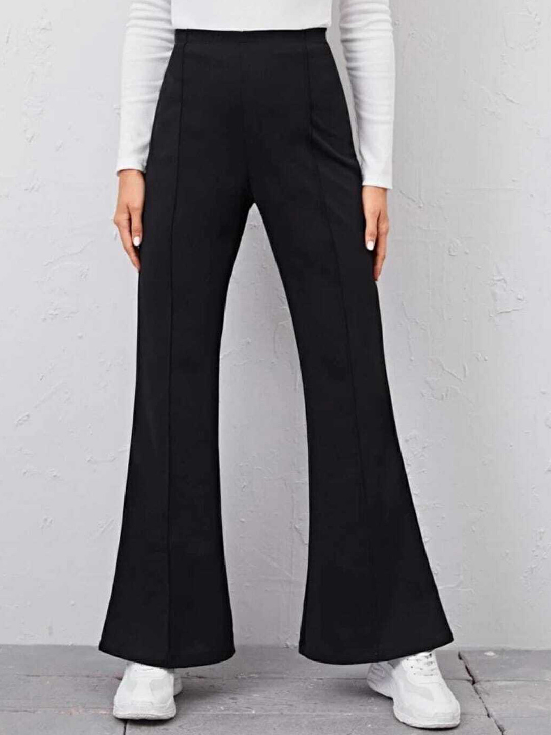 Next One Women Black Comfort Flared High-Rise Stretchable Flared Trouser