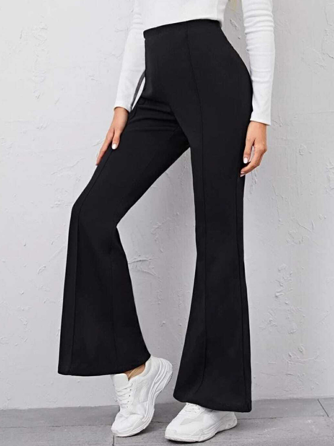 Next One Women Black Comfort Flared High-Rise Stretchable Trousers