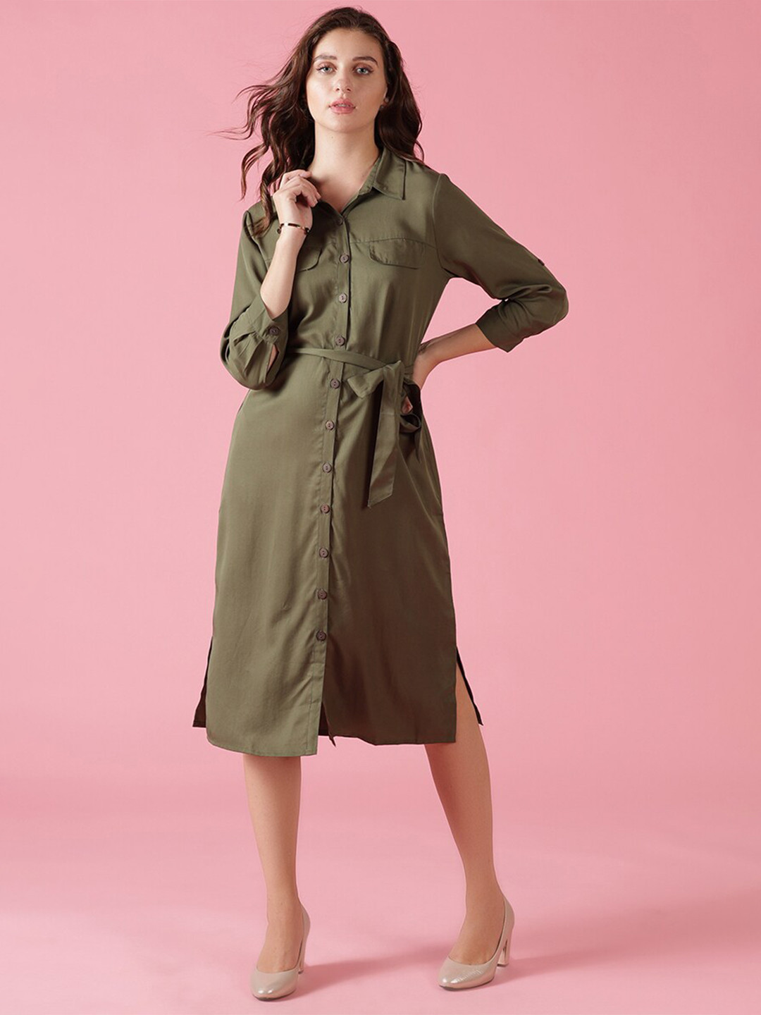 Gipsy Olive Green Shirt Dress