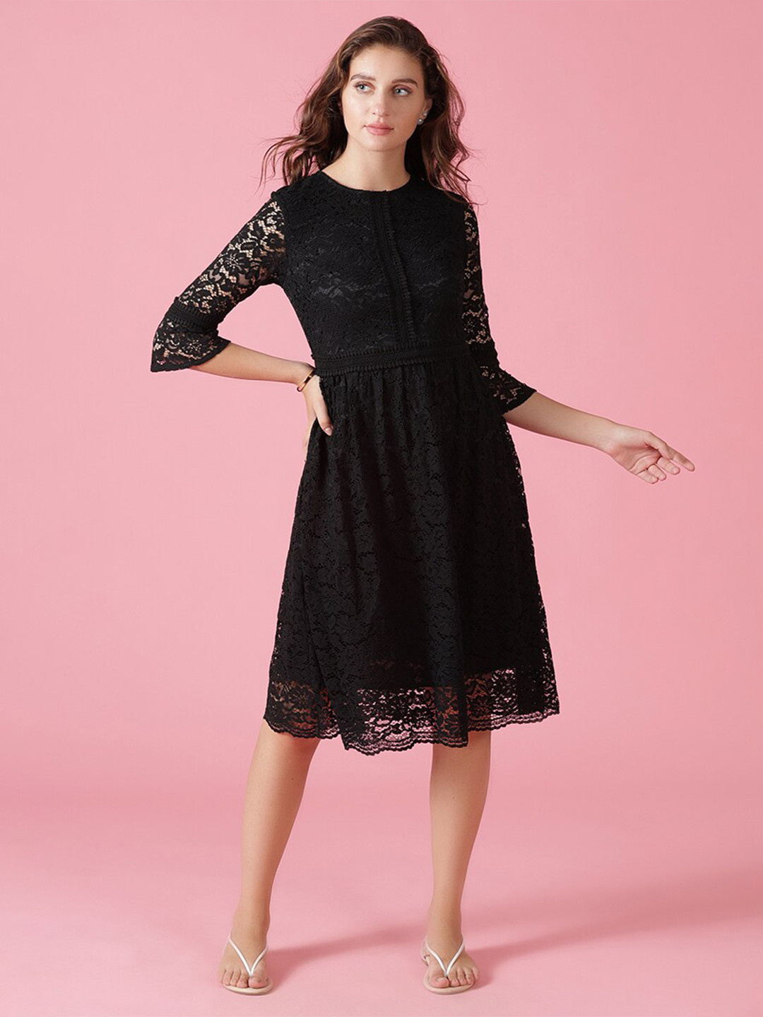 Gipsy Black Self Design Dress