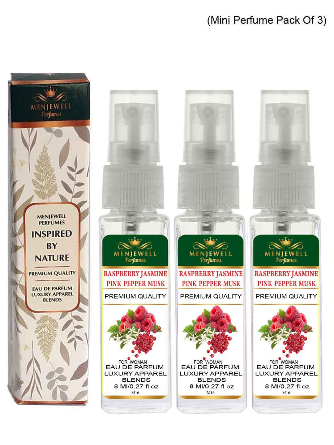 Menjewell Set Of 3 Raspberry Jasmine Pink Pepper Musk Eau De Parfum