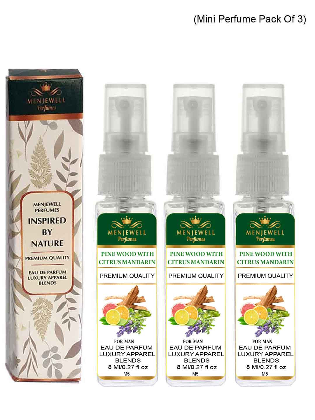 Menjewell Men Set Of 3 Pine Wood With Citrus Mandarin Eau de Parfum