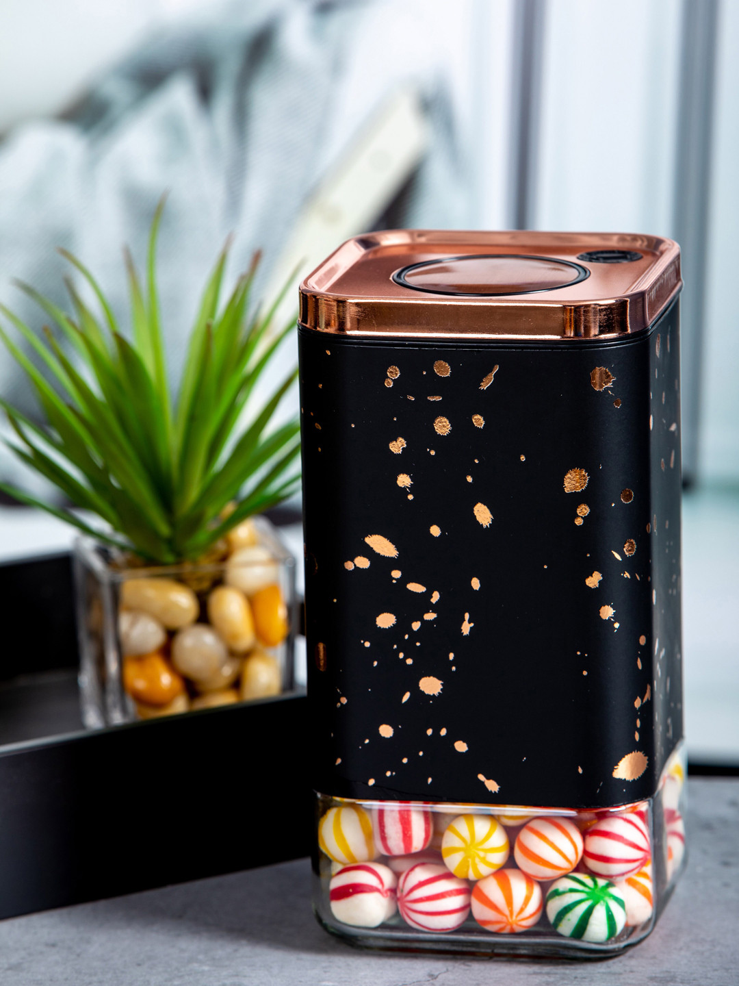 White Gold Black Typography Glass Dishwasher Safe Clip-On Jar-900ml