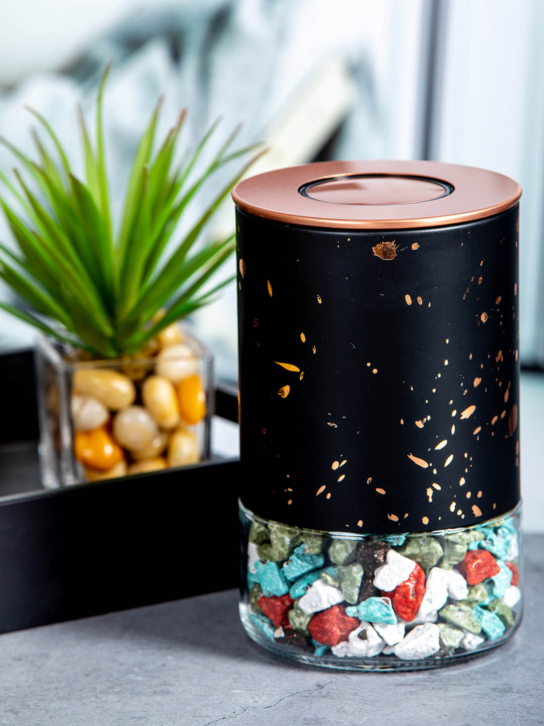 White Gold Black Marble Glass Dishwasher Safe Flip Top Jar-650ml